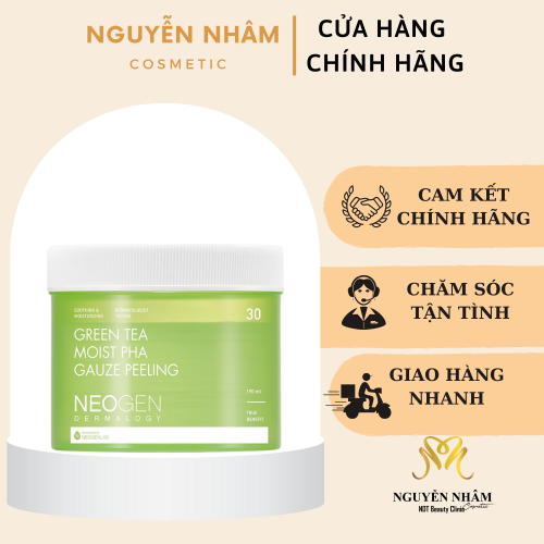 Toner Pad Tẩy Tế Bào Chết Trà Xanh Làm Dịu và Phục Hồi Da Dầu Mụn Neogen Dermalogy PHA Gauze Peeling 30 Miếng