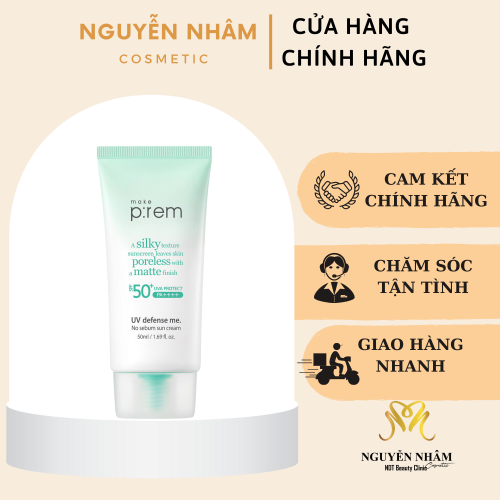 Kem chống nắng vật lý kiềm dầu Make P:rem UV defense me. No sebum sun cream 50ml