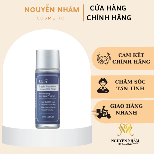 Nước hoa hồng Klairs Supple Preparation Unscented Toner 30ml Hàn Quốc