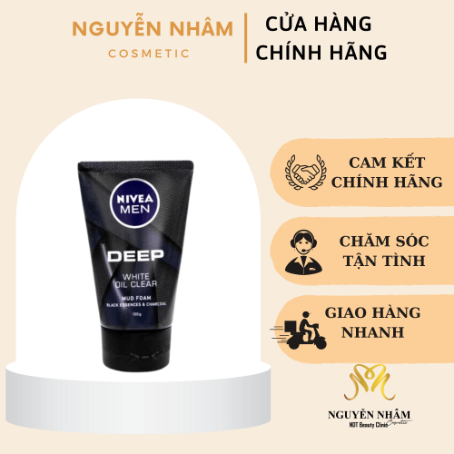 Sữa rửa mặt than đen hoạt tính cho nam Nivea Men Deep White Oil Clear Mud Foam (100g)