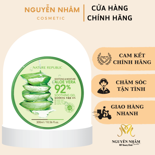 Gel Dưỡng Ẩm Nature Republic Chiết Xuất Lô Hội 300ml Soothing & Moisture Aloe Vera 92% Soothing Gel