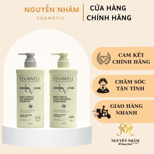 DẦU GỘI XẢ ELVAWELL GIẢM GÀU SIÊU SUÔN MƯỢT - 500ML (MÀU TRẮNG)