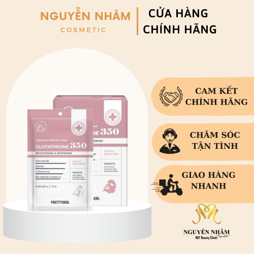 Mặt nạ truyền trắng mờ nếp nhăn Pretty Skin Glutathione 350, miếng 25g